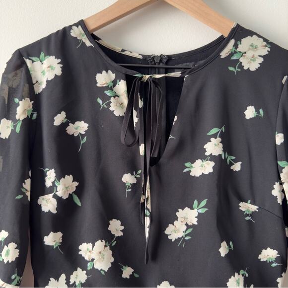 Anthropologie English Factory Black Floral Romper Long Bell Sleeves Preppy Flowy - Picture 4 of 11